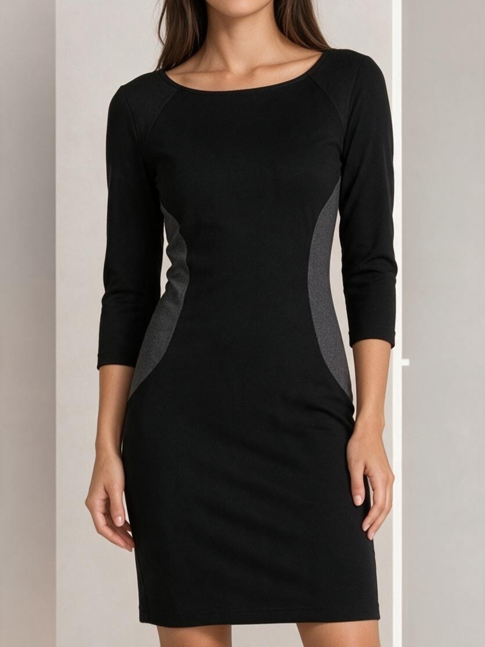 NWT Laundry by Shelli Segal Black Grey Colorblock Ponte Sheath Dress Career Sz 2
